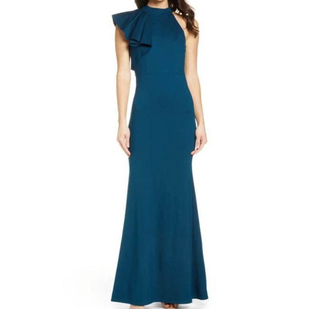 LULUS Teal Margaux One-Shoulder Maxi Dress